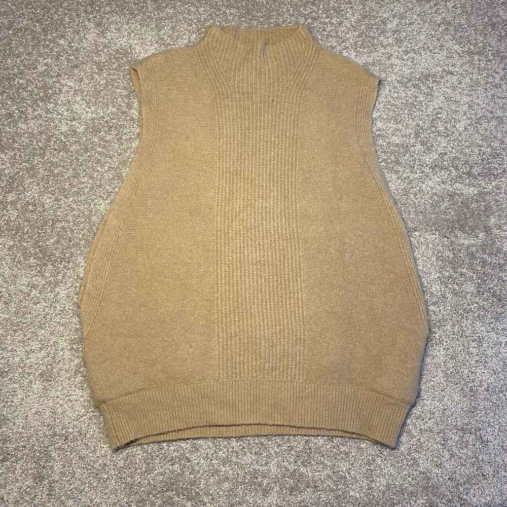 Banana Republic Womens L Tan Alpaca Wool Blend Ribbed Mock Neck Sweater Vest